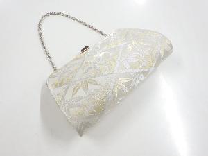 リサイクル　金銀糸斜め格子に笹模様織り出し和装バッグ